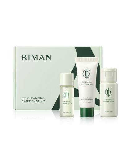 Riman ICD Cleansing Experience Kit - 3-Piece K-Beauty Double-Cleanse Travel Set with Moisture Oil, Balancing Gel, and Powder Wash