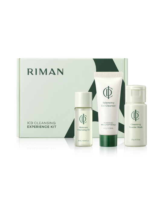 Riman ICD Cleansing Experience Kit - 3-Piece K-Beauty Double-Cleanse Travel Set with Moisture Oil, Balancing Gel, and Powder Wash